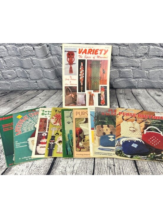 None Other - Vintage Macrame Pattern Books Handbags Plant Hangers Christmas Lot of 10